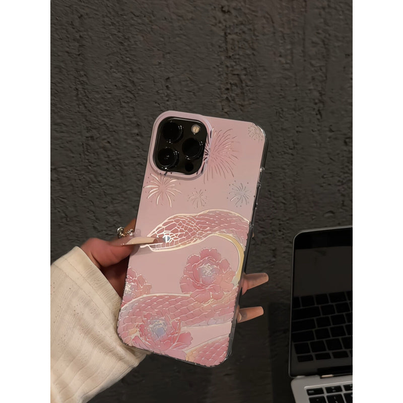 Compatible Apple 16 Phone Case 15 Huawei Creative IMD Feather Gauze Mate 60 Fireworks Gradient Pink Snake Xiaomi Hard