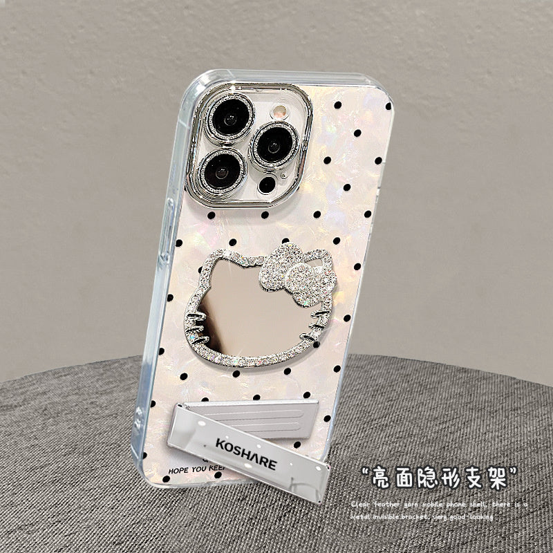 Hello Kitty Mirror Stand Bracelet Suitable for Apple 16Promax Phone Case 15 Premium 13 Female 14 Light Luxury