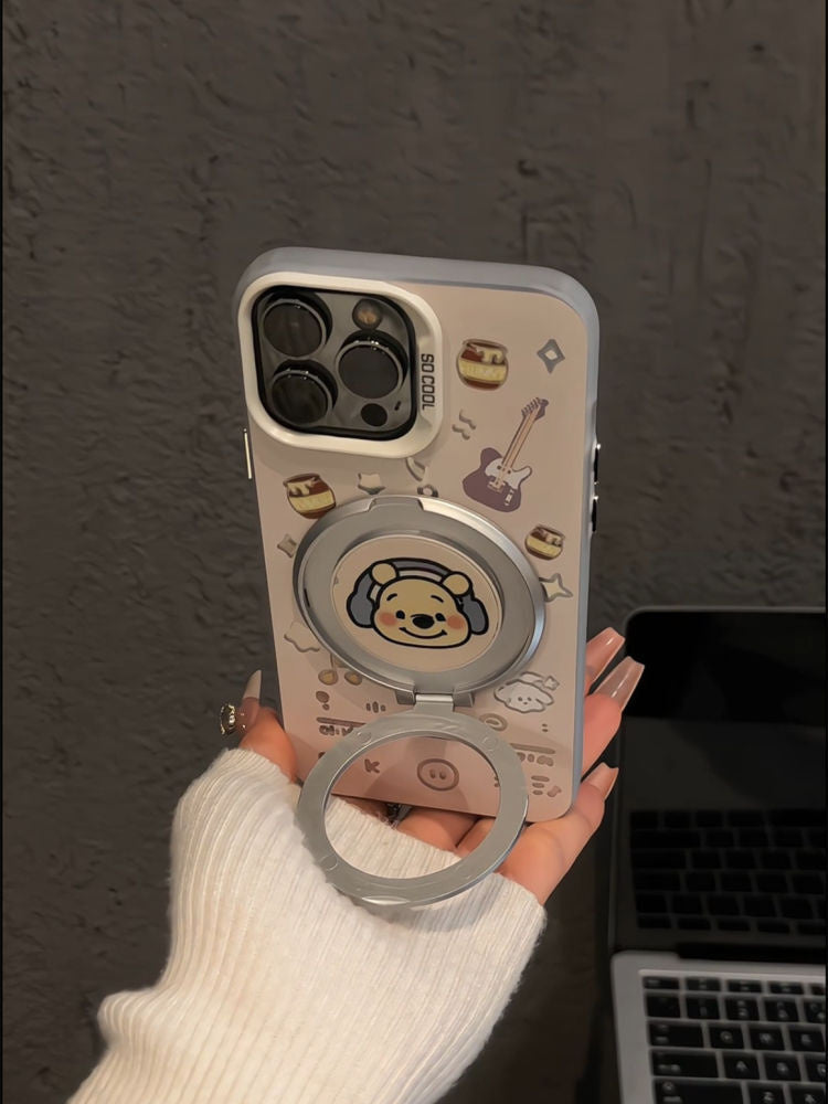 Compatible with Apple 16 Pro Matte Silver Huawei P60 Cartoon Phone Case iPhone 15 Niche Earphone Winnie the Pooh