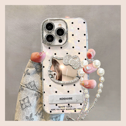 Hello Kitty Mirror Stand Bracelet Suitable for Apple 16Promax Phone Case 15 Premium 13 Female 14 Light Luxury