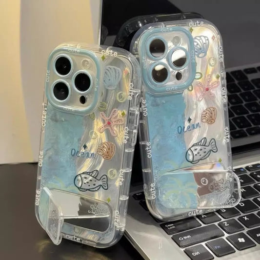 Blue Ocean World Compatible with Apple 16 Phone Case iPhone 15/14 Pro Max Feather Puff Creative