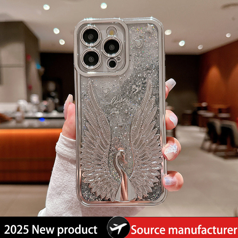 Swan 3D Flowing Sand Phone Case Suitable for Apple 16 ProMax New iPhone 15 Female Personalized Anti Drop