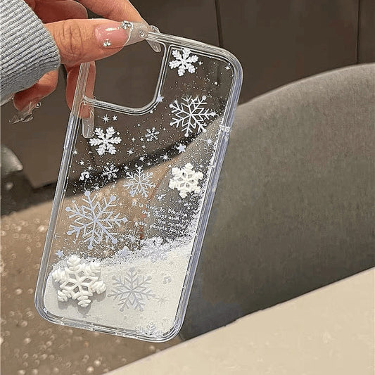 Snowflake Autumn/Winter Suitable for Apple 16promax Transparent 15pro Flowing Sand 14plus Cartoon 12PRO Soft