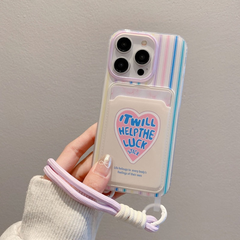 Suitable for Apple 15PROMAX woven lanyard phone case, iPhone 16PRO striped dog cartoon protective case