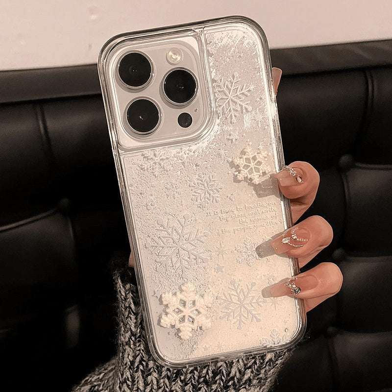 Snowflake Autumn/Winter Suitable for Apple 16promax Transparent 15pro Flowing Sand 14plus Cartoon 12PRO Soft