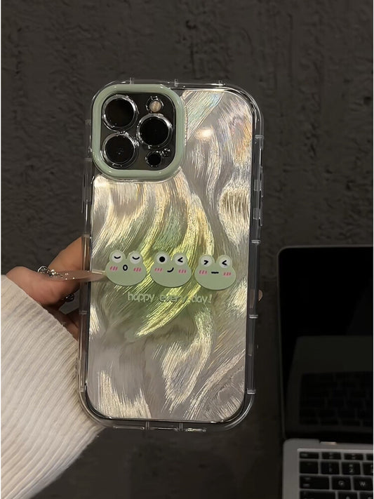 Three Frogs Compatible with Apple 16 Creative iPhone 15 Pro Phone Case Puff Feather Gauze Huawei P Niche Cartoon